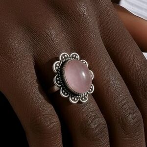 Silver & Rose Quartz Stone Ring
